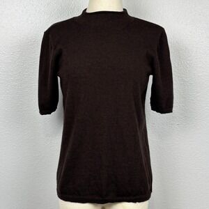 Liz Claiborne 100% Merino Wool Sweater Chocolate Brown Short Sleeve M READ Flaw